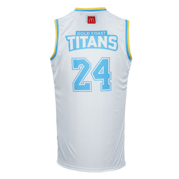 2024 Gold Coast Titans Mens White Basketball Singlet-BACK