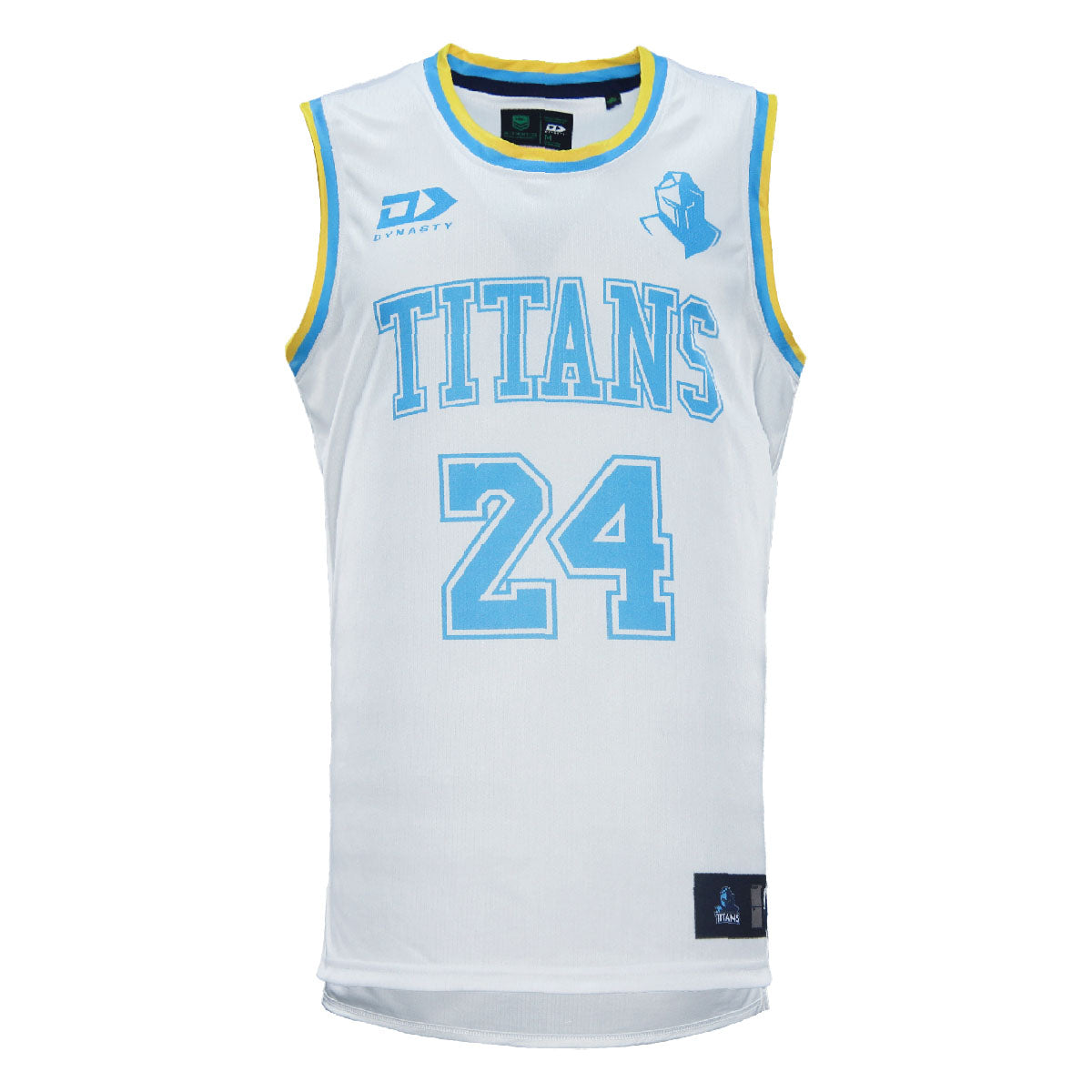 2024 Gold Coast Titans Mens White Basketball Singlet-FRONT