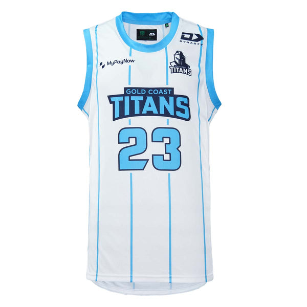2023 Gold Coast Titans Mens White Basketball Singlet-FRONT