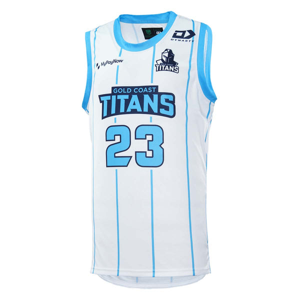 2023 Gold Coast Titans Mens White Basketball Singlet-LEFT